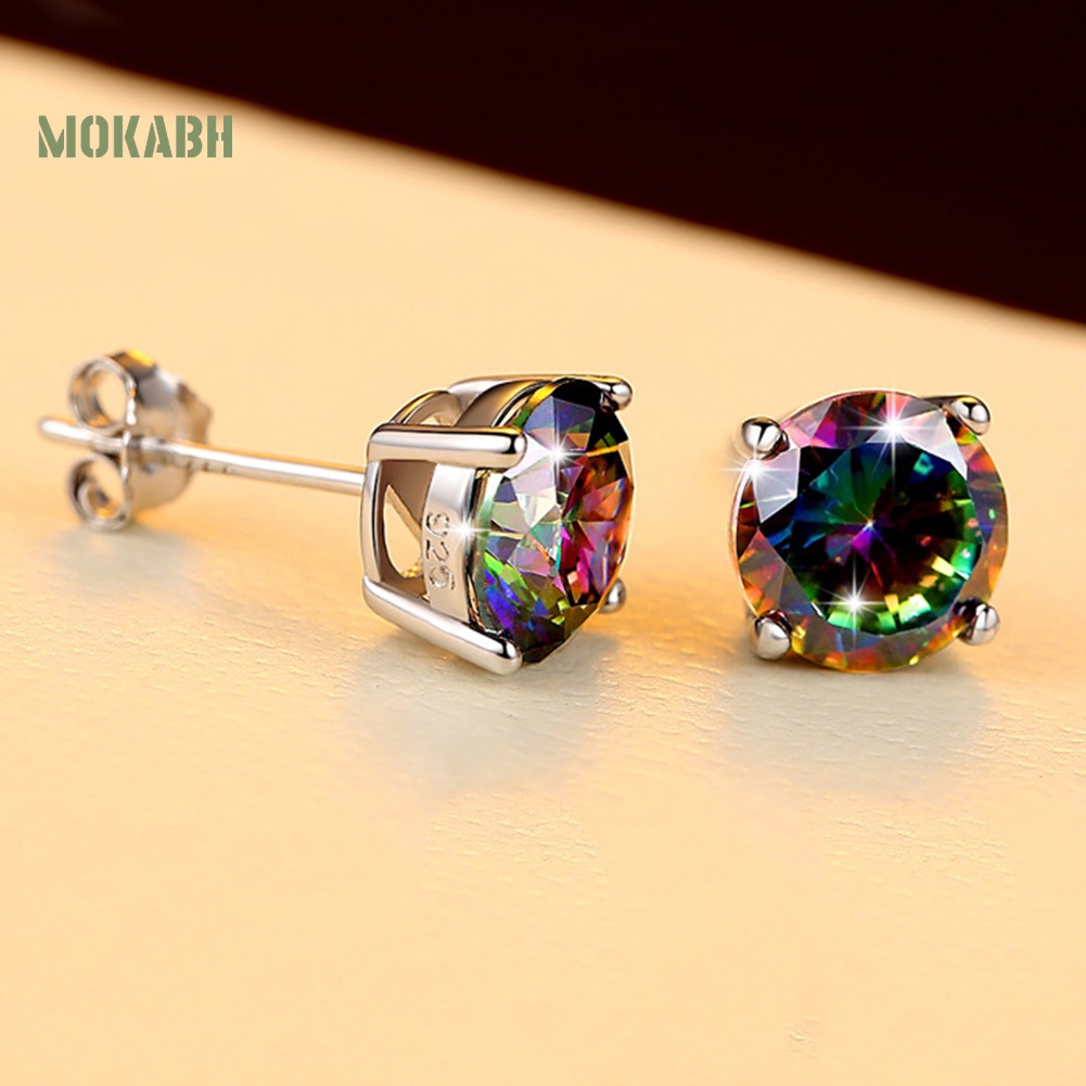 Bông Tai Đính Đá Nhiều Màu Hình Tròn / Vuông Phong Cách Cổ Điển Thời Trang Cho Nam Và Nữ