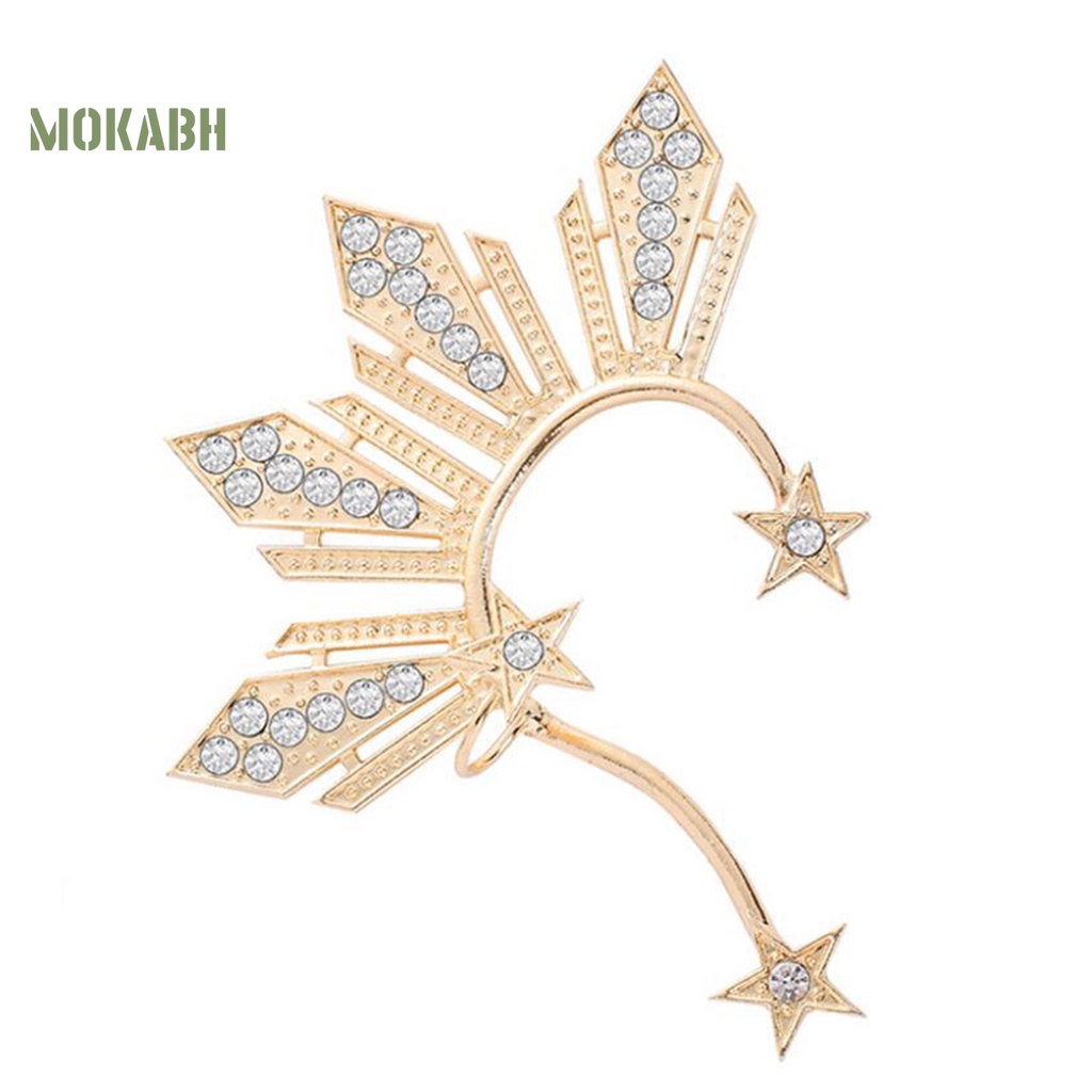 1 Khuyên Kẹp Vành Tai Không Xỏ Lỗ Hình Quạt Đính Pha Lê Lấp Lánh Thời Trang Dự Tiệc Cho Nữ