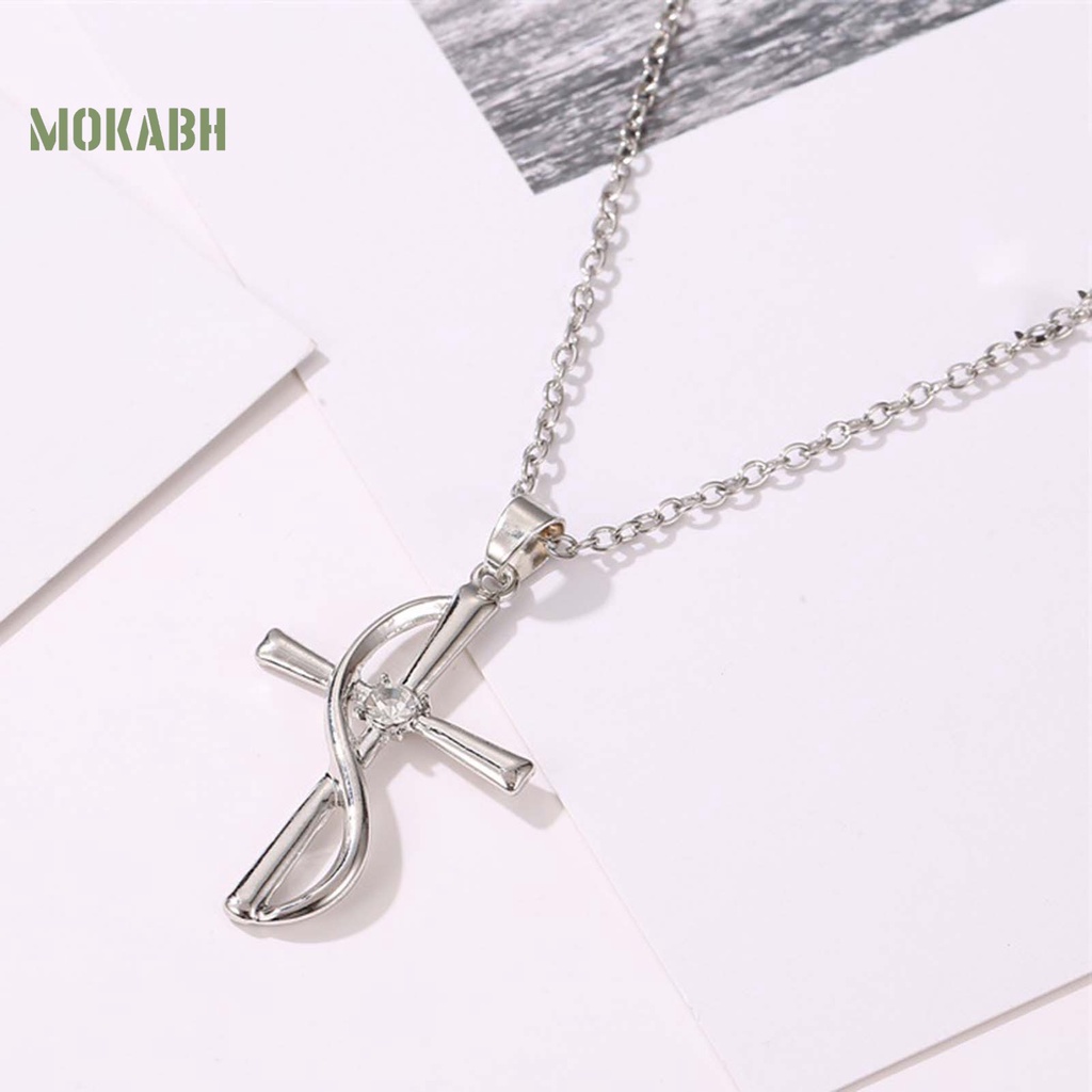 Bộ Vòng cổ + Bông Tai Mạ Điện Hình Chữ Thập Đính Đá Zircon Thời Trang Sang Trọng Cho Nữ