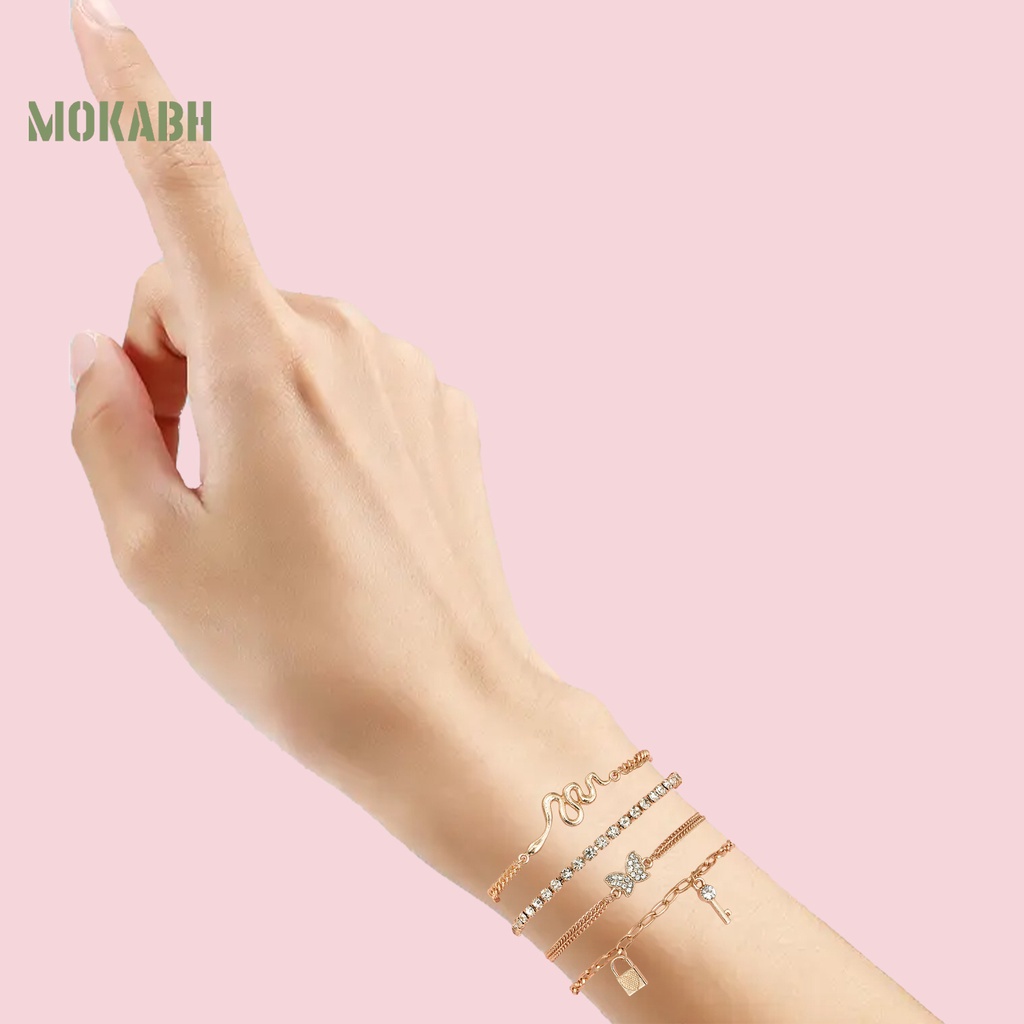 Set 4 Vòng Tay Nhiều Lớp Đính Đá Thời Trang Cho Nữ