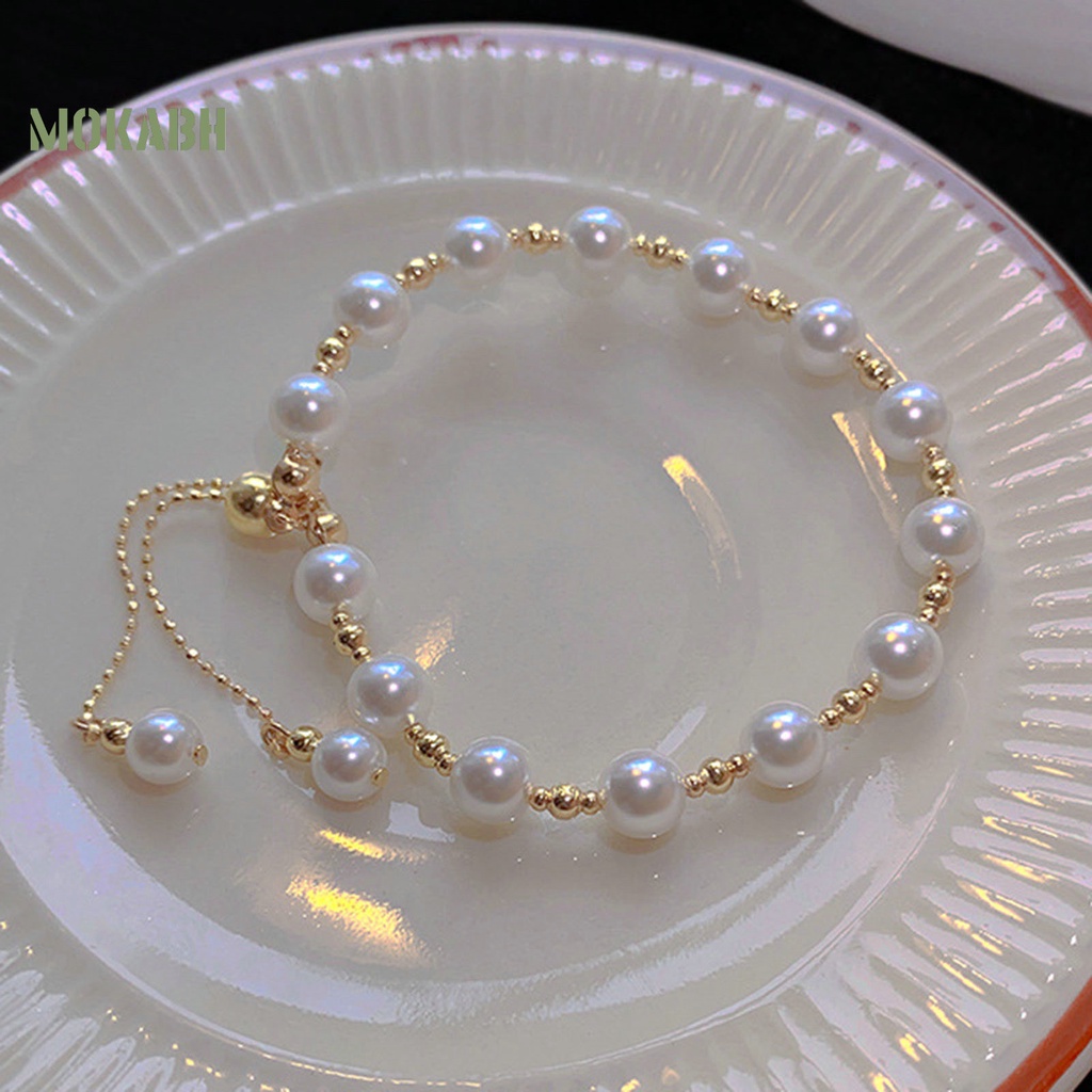 Vòng Tay Chuỗi Hạt Ngọc Trai Nhân Tạo Mạ Vàng Thời Trang Dành Cho Nữ