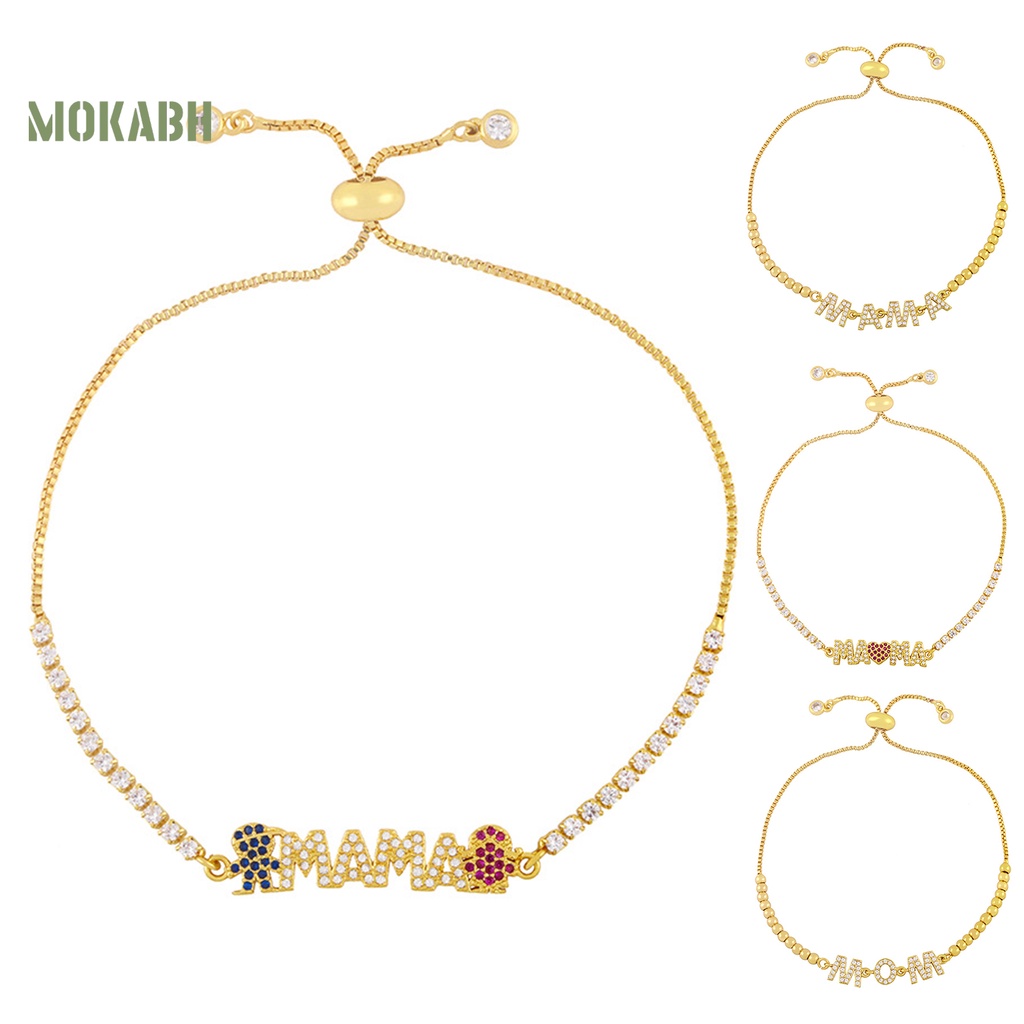 [Mới] Vòng Đeo Tay Mặt Chữ MAMA Đính Đá Zircon Có Thể Điều Chỉnh Trang Trí Cá Nhân Hóa Trang Sức Làm Việc Tốt Mặt Dây Chuyền Quà Sinh Nhật