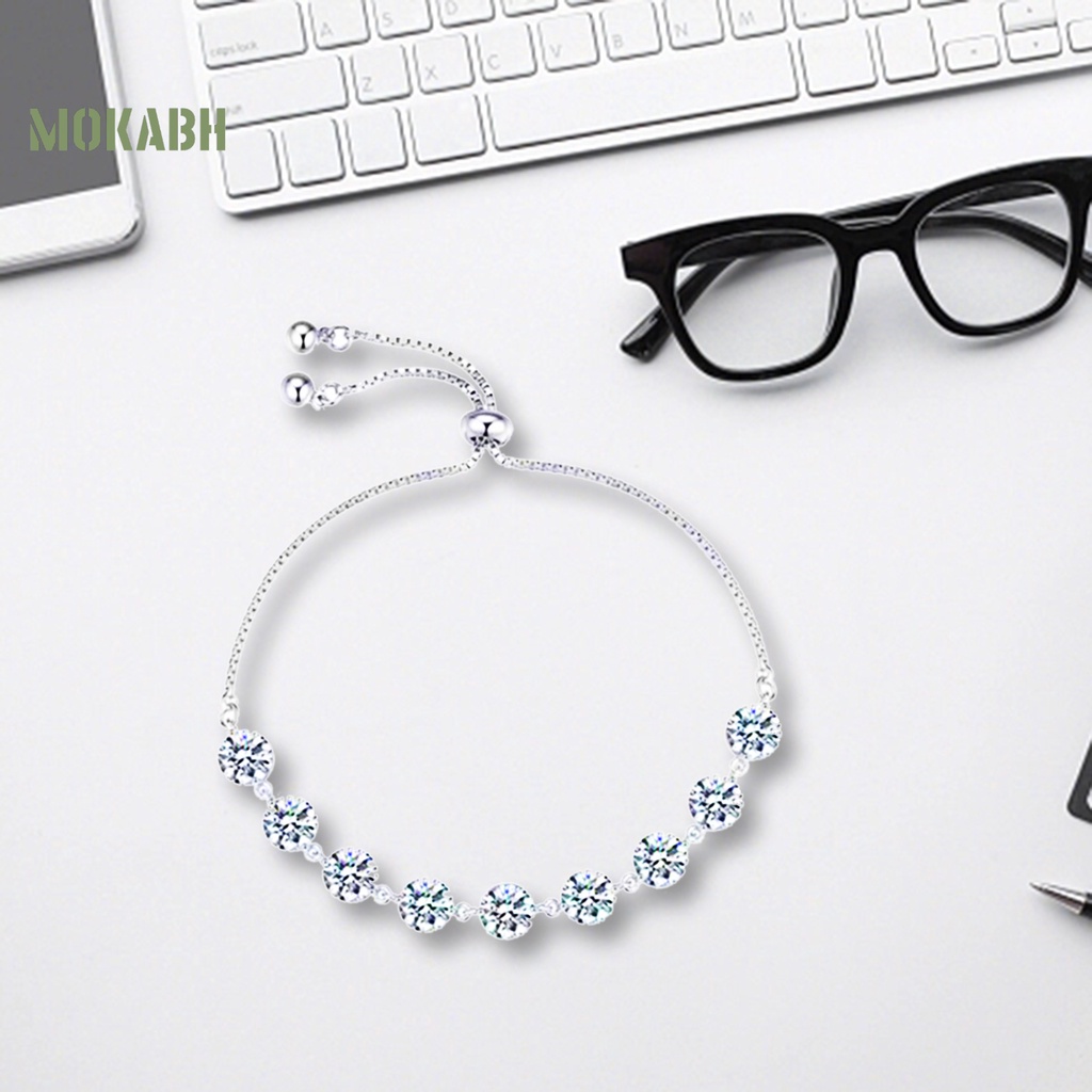 Vòng Đeo Tay Chuỗi Hạt Tròn Màu Bạc Lấp Lánh Thời Trang Cho Nữ