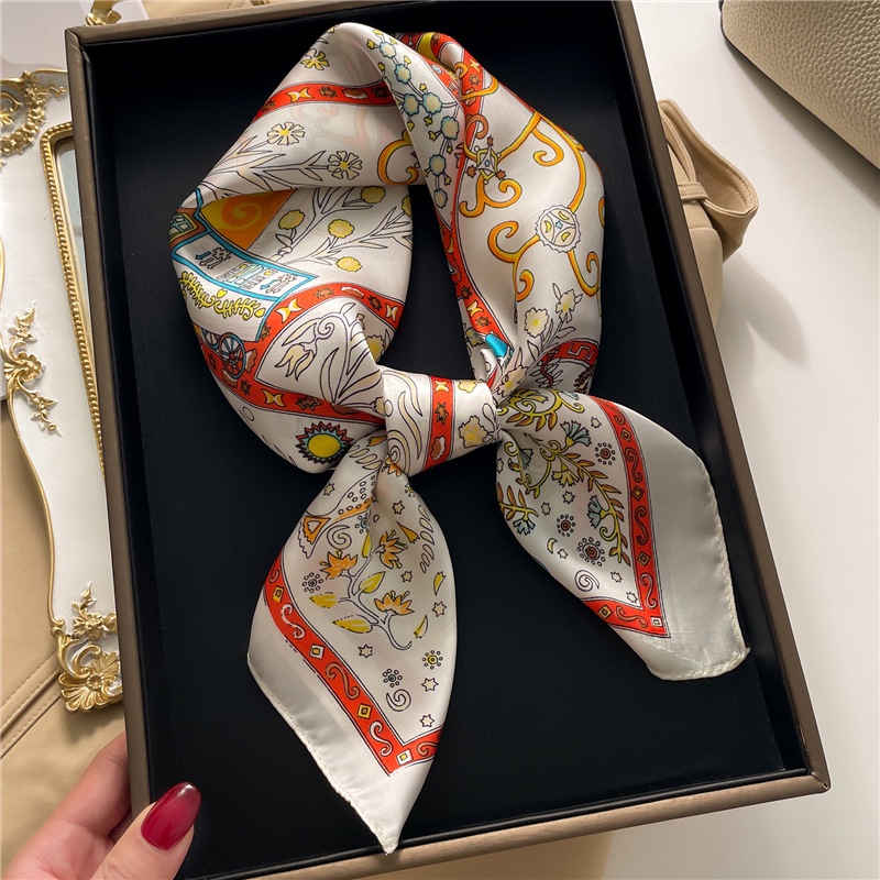 Khăn Choàng Cổ Hình Vuông 70X70Cm Chất Liệu Lụa Họa Tiết Hình Học Thời Trang Cho Nữ