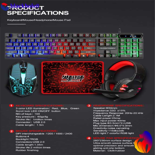 Bộ Bàn Phím + Chuột + Chuột 4 Trong 1 BH G300 Màu Dạ Quang Tiện Dụng Cho Văn Phòng