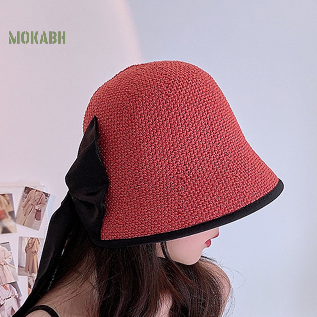 Nón Rộng Vành Chống Tia UV Bằng Polyester Thiết Kế Thắt Nơ Màu Sắc Trơn Thoáng Khí Dành Cho Nữ