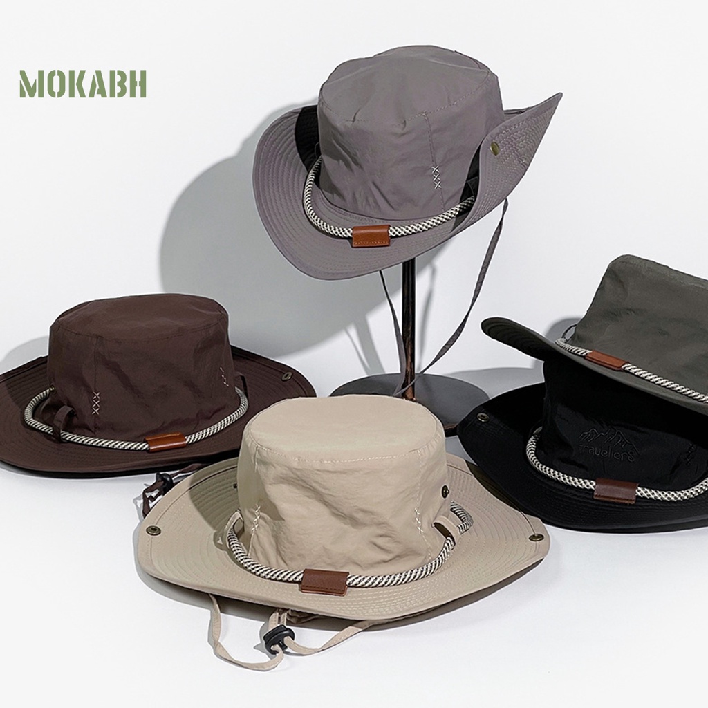 Nón Vành Tròn Thoáng Khí Có Dây Rút In Logo Mok Abh Thời Trang Cho Nam Và Nữ