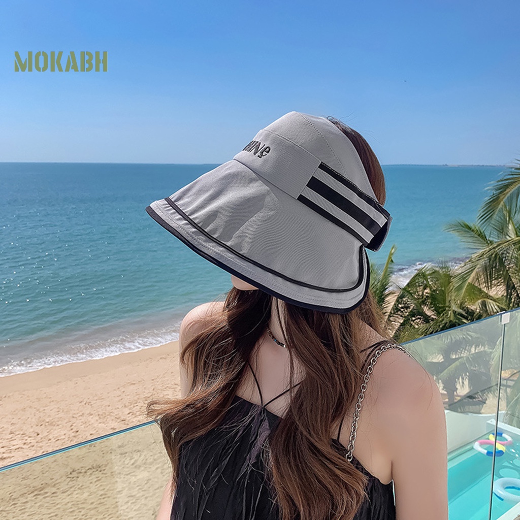 [Mok Abh] Mũ Ngư Dân Vành Rộng Hở Chóp Thêu Chữ Có Thể Điều Chỉnh Kích Thước Thời Trang Mùa Hè
