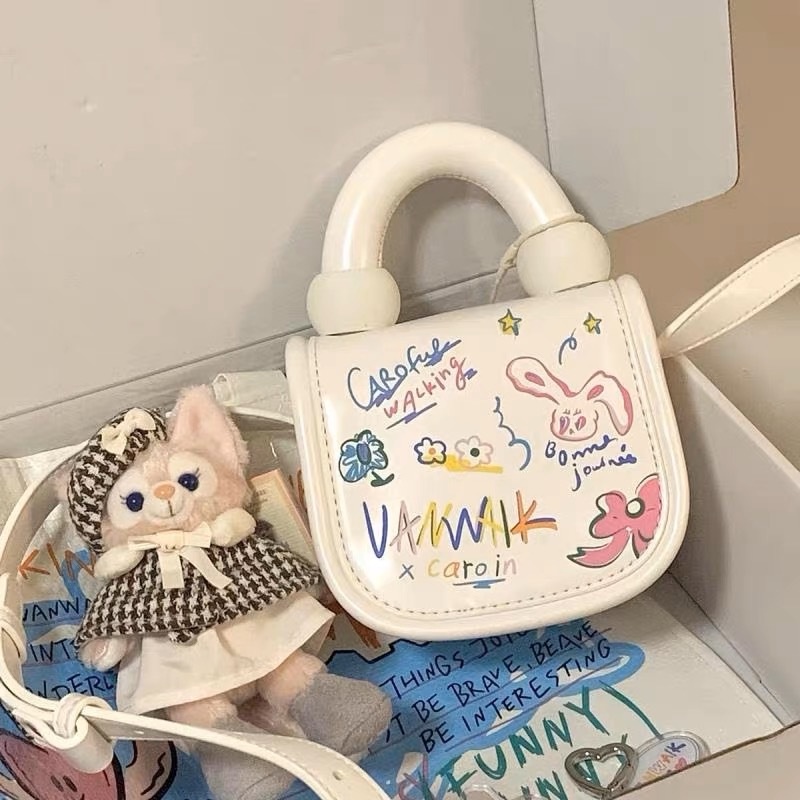 Túi Đeo Chéo Mini In Họa Tiết Hoạt Hình Graffiti Phong Cách Hàn Quốc Thời Trang Cho Học Sinh