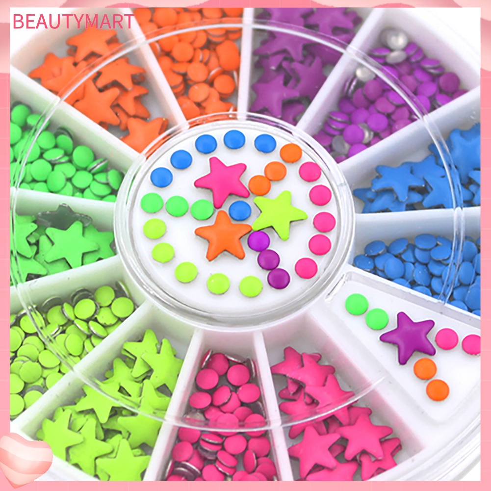 Bánh Xe Tròn &amp; Ngôi Sao Nhiều Màu Sắc Dùng Trang Trí Móng Tay Nghệ Thuật DIY