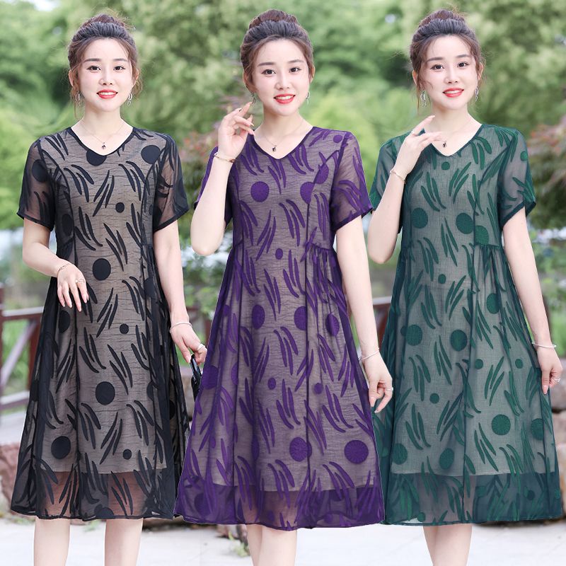 Đầm Ngắn Dáng Rộng Phong Cách Phương Tây Thời Trang Mùa Hè Cho Phụ Nữ Trung Niên