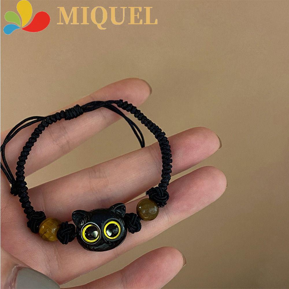 Vòng Tay Dây Bện Mặt Mèo Đen Phong Cách Vintage Dễ Thương