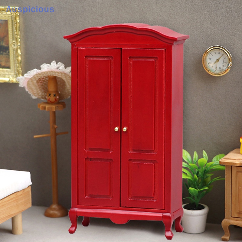 Tủ Quần Áo Màu Đỏ Phong Cách Retro Dành Cho Nhà Búp Bê 1: 12