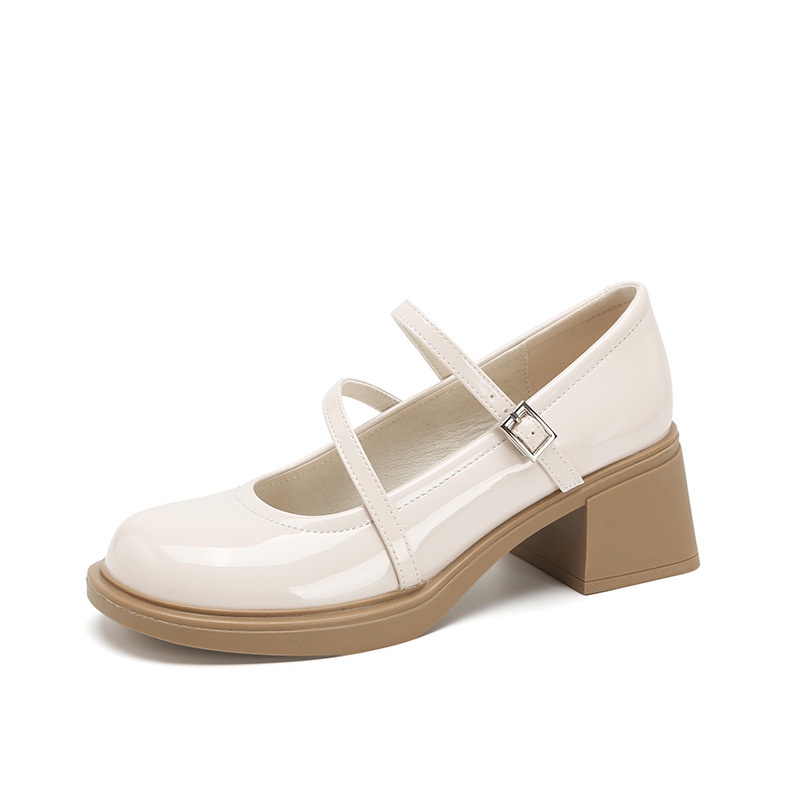 Giày Cao Gót Đế Dày Miệng Nông Phối Dây Kiểu Retro Pháp Dễ Thương