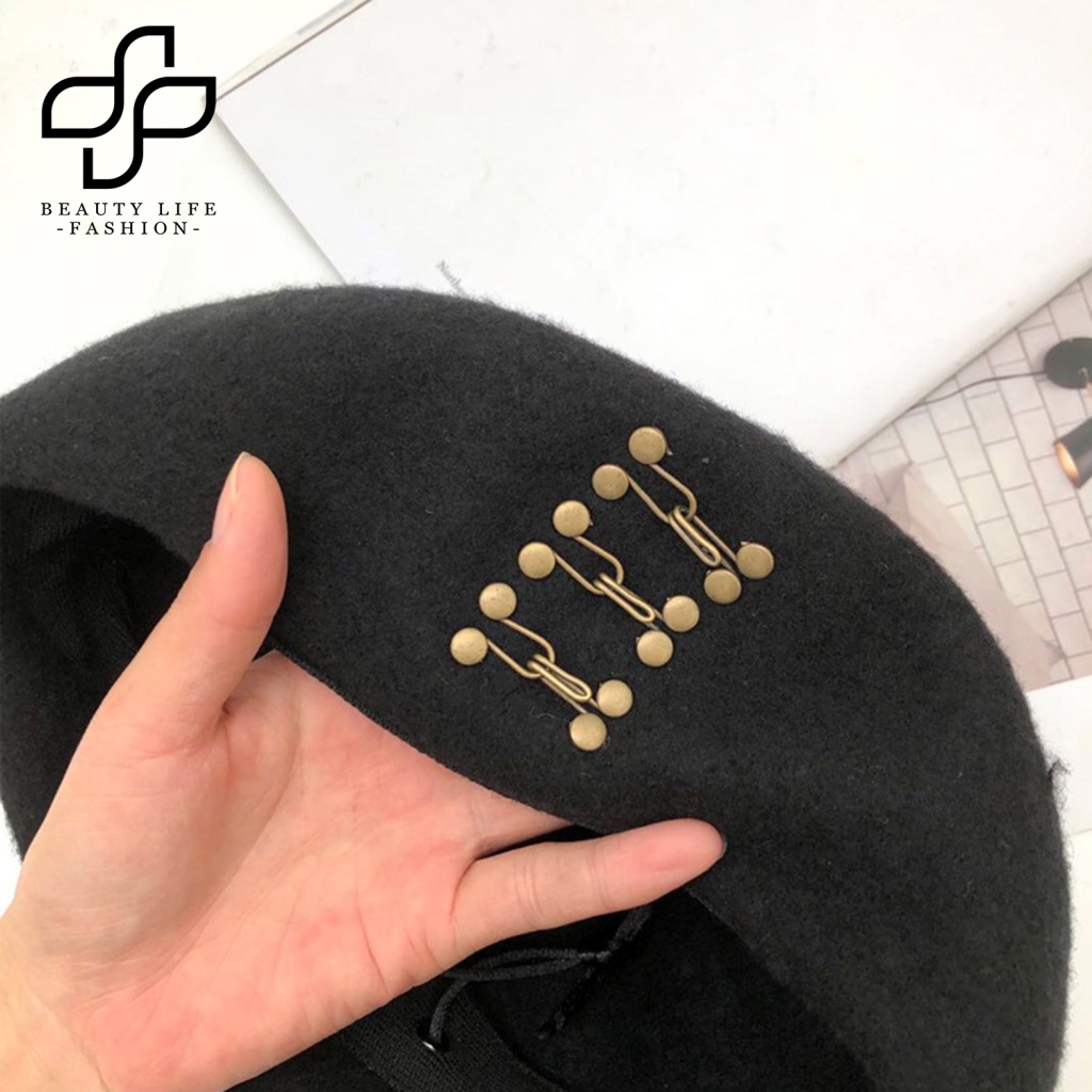 Mũ Nồi Phối Nút Kim Loại Có Thể Điều Chỉnh Kích Cỡ Thời Trang Thu Đông Cho Nữ