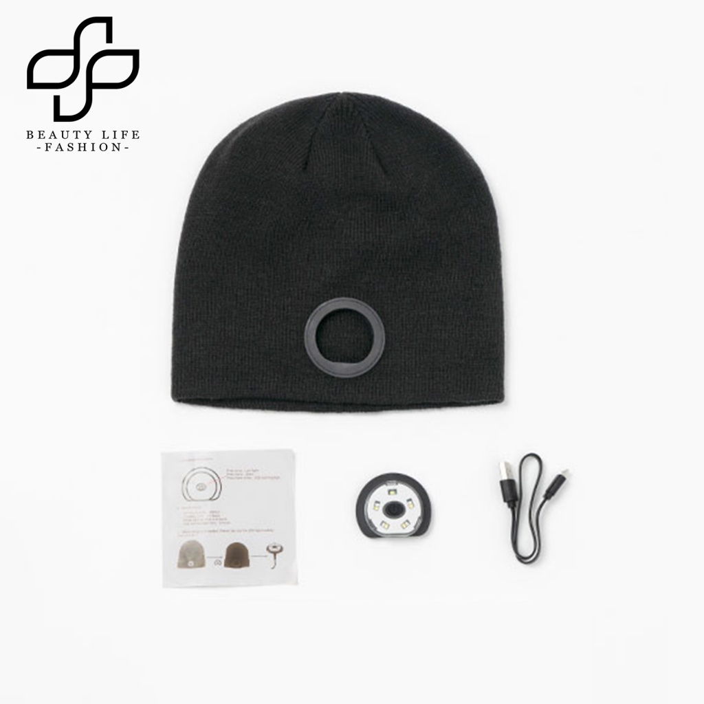 Mũ Len Beanie Dệt Kim 5Led 3 Chế Độ Màu Trơn Có Cổng Sạc USB Unisex