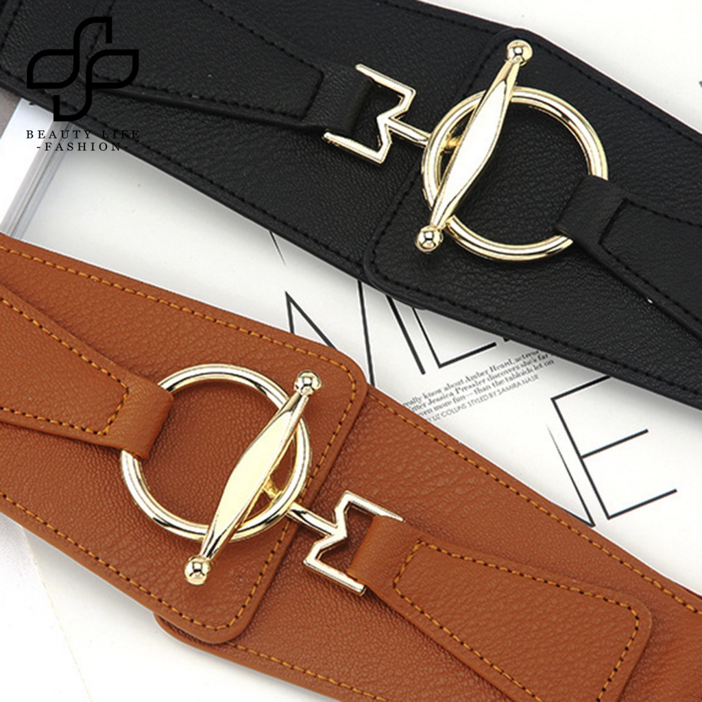 Thắt Lưng Giả Da Bản Rộng Co Giãn Tốt Màu Trơn Thời Trang Cho Nữ