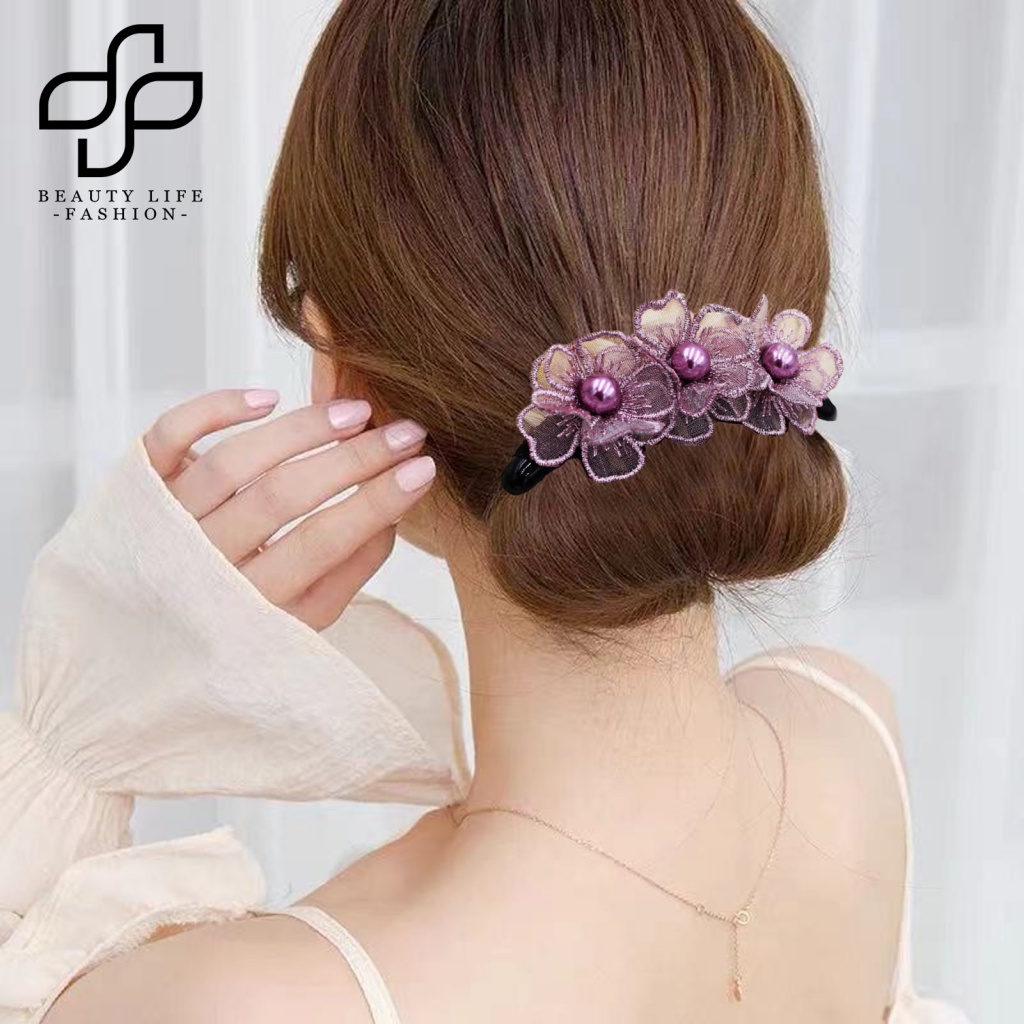 Lược Cài Tóc Mật Độ Chống Trượt Thêu Hoa Đính Ngọc Trai Giả Dễ Thương