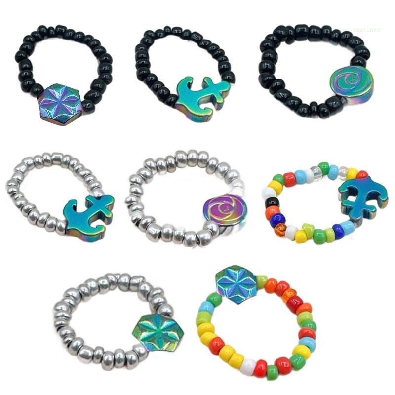 Nhẫn Xếp Chồng Đính Hạt Hình Hoa / Mỏ Neo / Ngôi Sao Handmade Thời Trang Dự Tiệc Cho Nữ