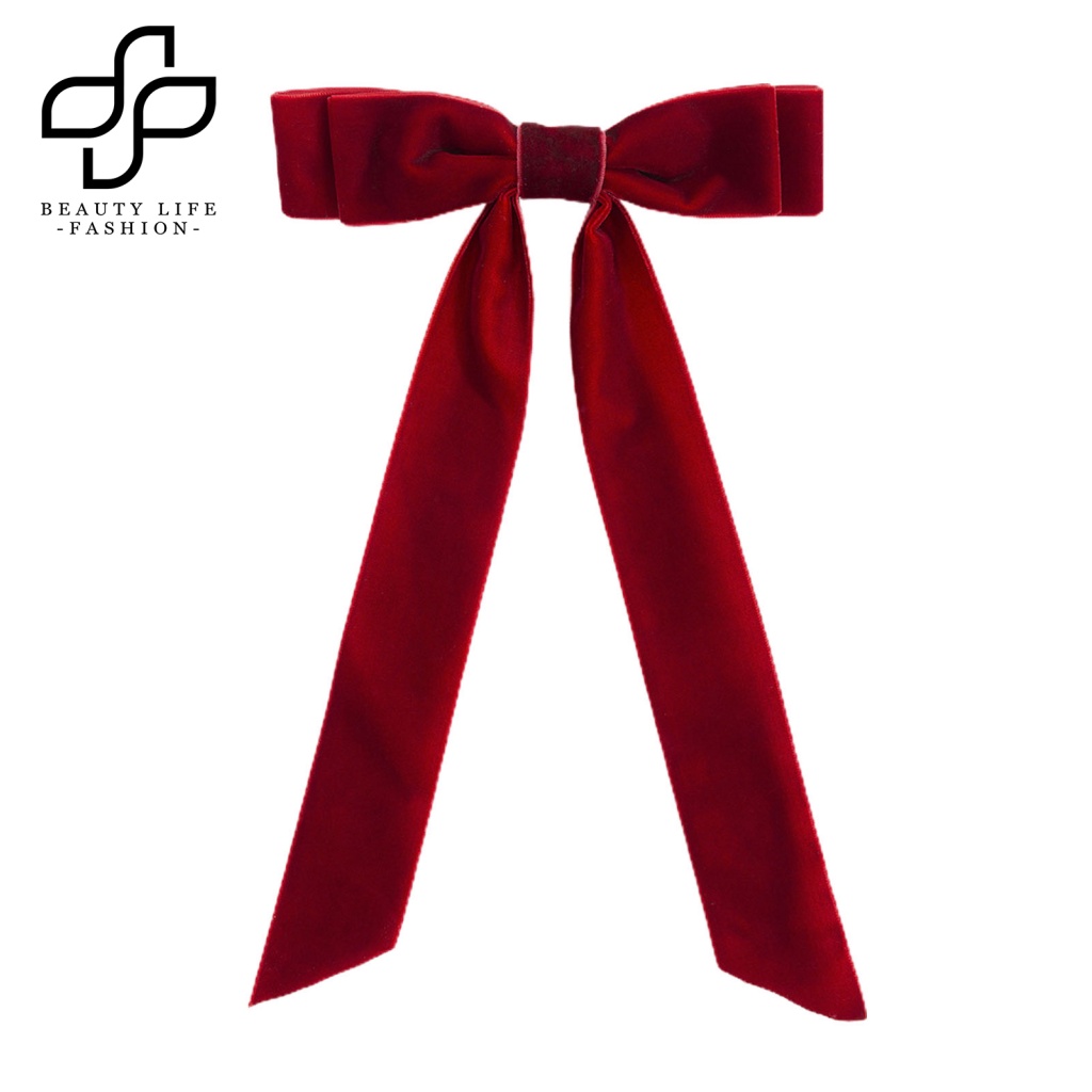 Kẹp Tóc Hình Nơ Lớn Màu Đỏ Rượu Vang Thời Trang Cho Nữ