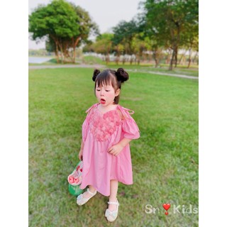 Váy thô hồng ren tim bé gái