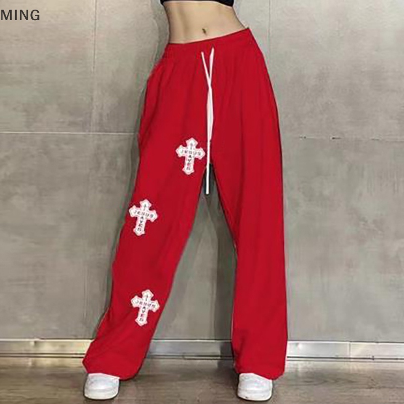 Quần Thể Thao Ống Rộng Lưng Cao Phong Cách Hip Hop Đường Phố Mỹ Cho Nữ