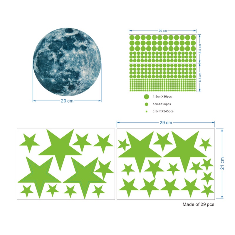 Miếng Dán Tường Hình Mặt Trăng Và Ngôi Sao Màu Dạ Quang Sáng Tạo