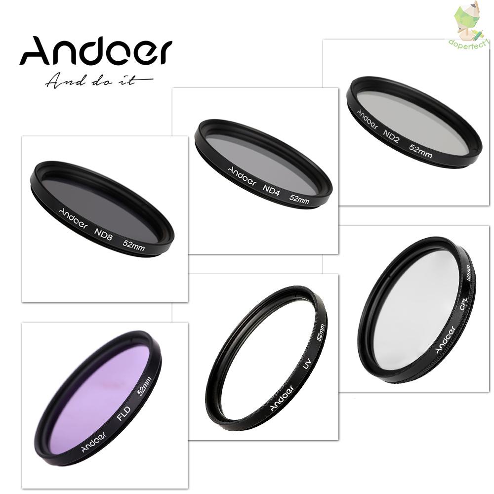 Andoer 52mm UV+CPL+FLD+ND(ND2 ND4 ND8) Photography Filter Kit Set Ultraviolet Circular-Polarizing Fluorescent Neutral De   Came-6.5