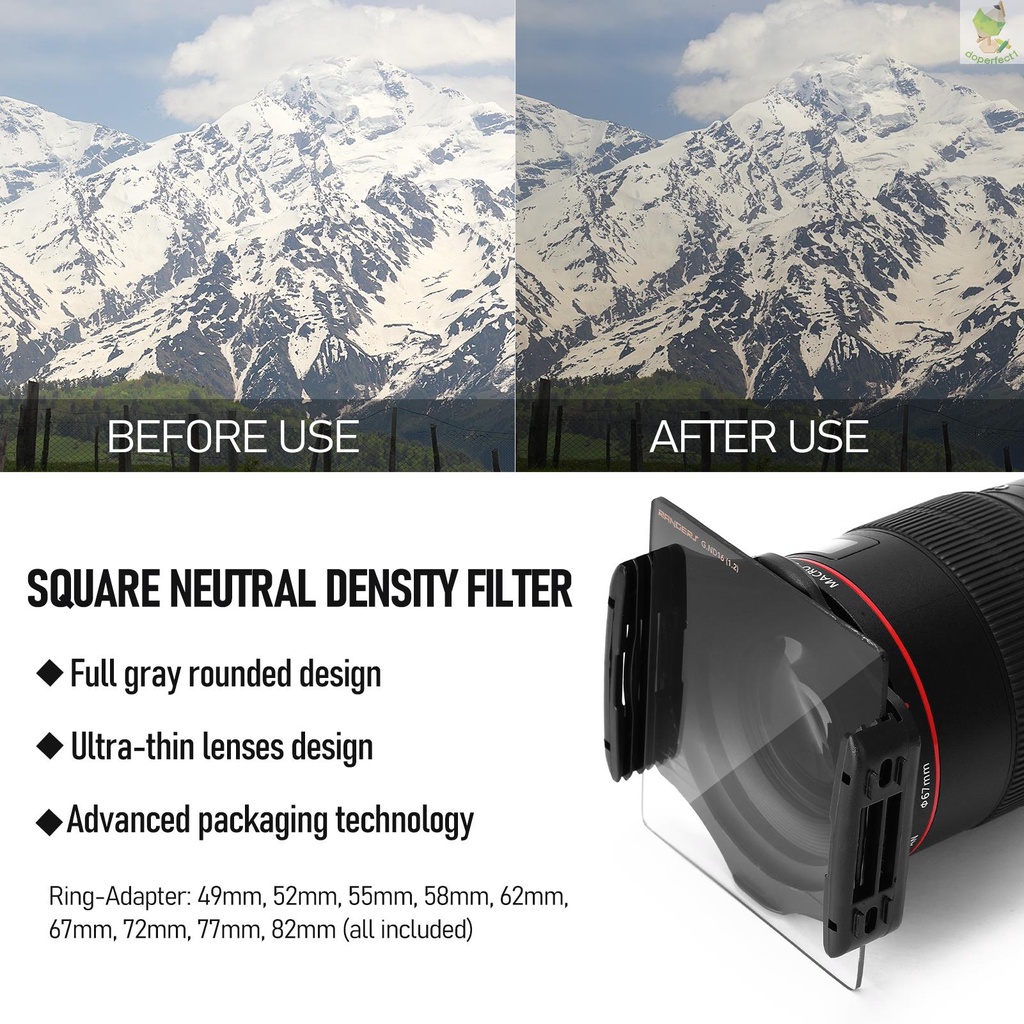 Square Neutral Density Filter Kit ND2+4+8+16 Filter Set with Ring-Adapter and Filter Holder Camera Photography Accessori   Came-6.5