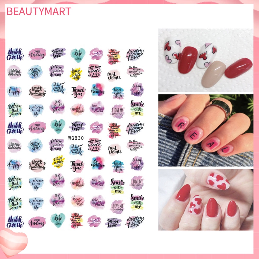 [beautymart] Miếng Dán Móng Tay Tự Dính Hình Trái Tim In Chữ Goodtain Dễ Dàng Tự Dính Không Để Lại Dấu Vết Chủ Đề Ngày Valentines