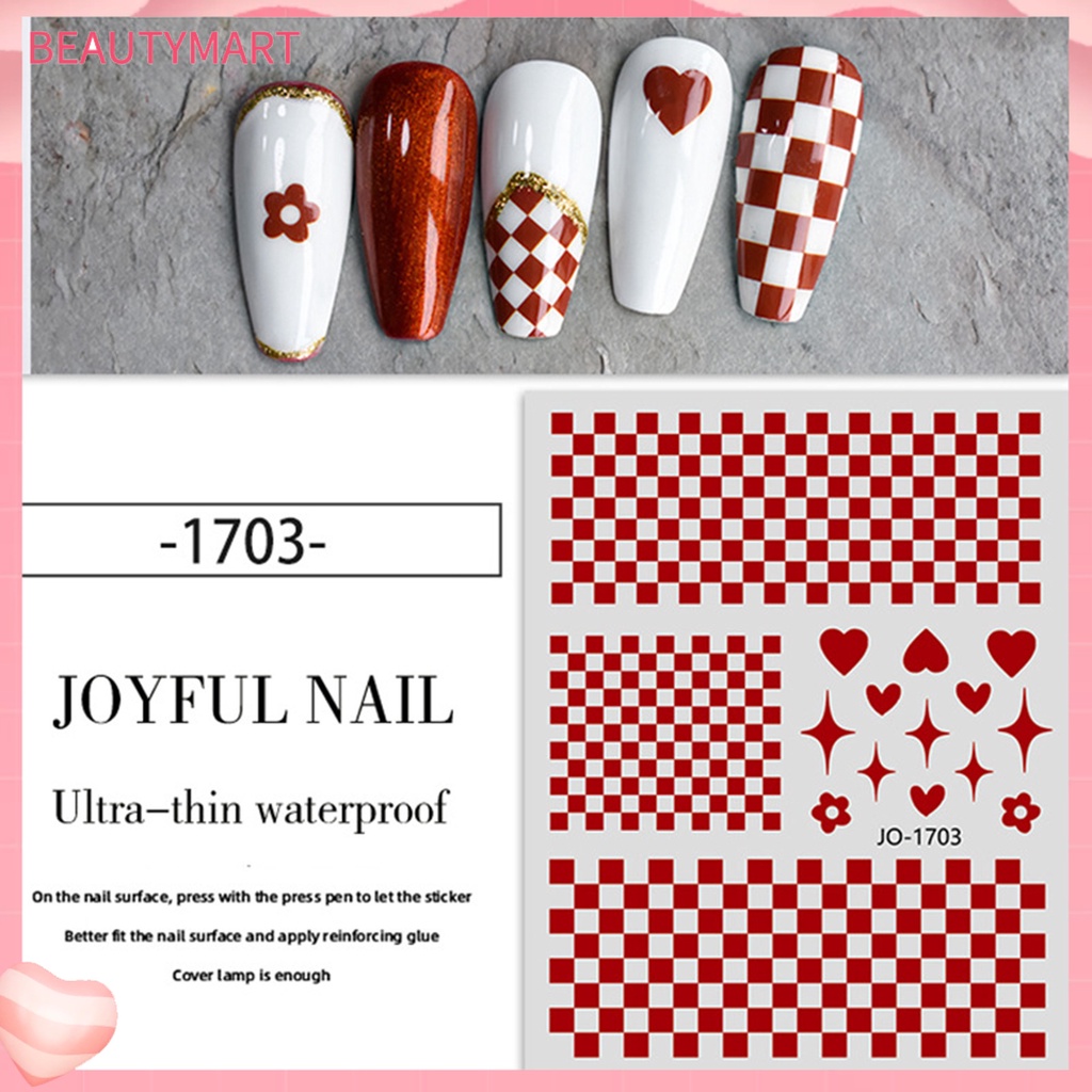 Miếng Dán Móng Tay Tự Dính Họa Tiết Kẻ Ô Dành Cho Nữ
