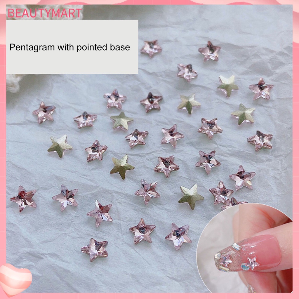 [beautymart] Túi 10 Móng Tay Giả Pha Lê Lấp Lánh Không Rơi Trang Trí Nghệ Thuật Móng Tay Mini Màu Trắng Hồng Ngôi Sao Năm Cánh