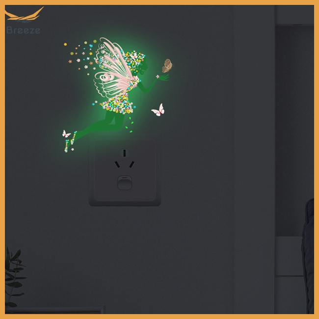 Miếng Dán Công Tắc Trang Trí Hình Cánh Bướm / Cô Gái Hoạt Hình Dạ Quang Phát Sáng Trong Bóng Tối