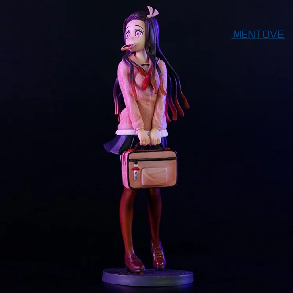 [MT] Đồ trang trí Nhân Vật Demon Slayer Bằng PVC Mặc Đồng Phục Học Sinh Thu Nhỏ Kamado Nezuko Cắn Bánh Mì