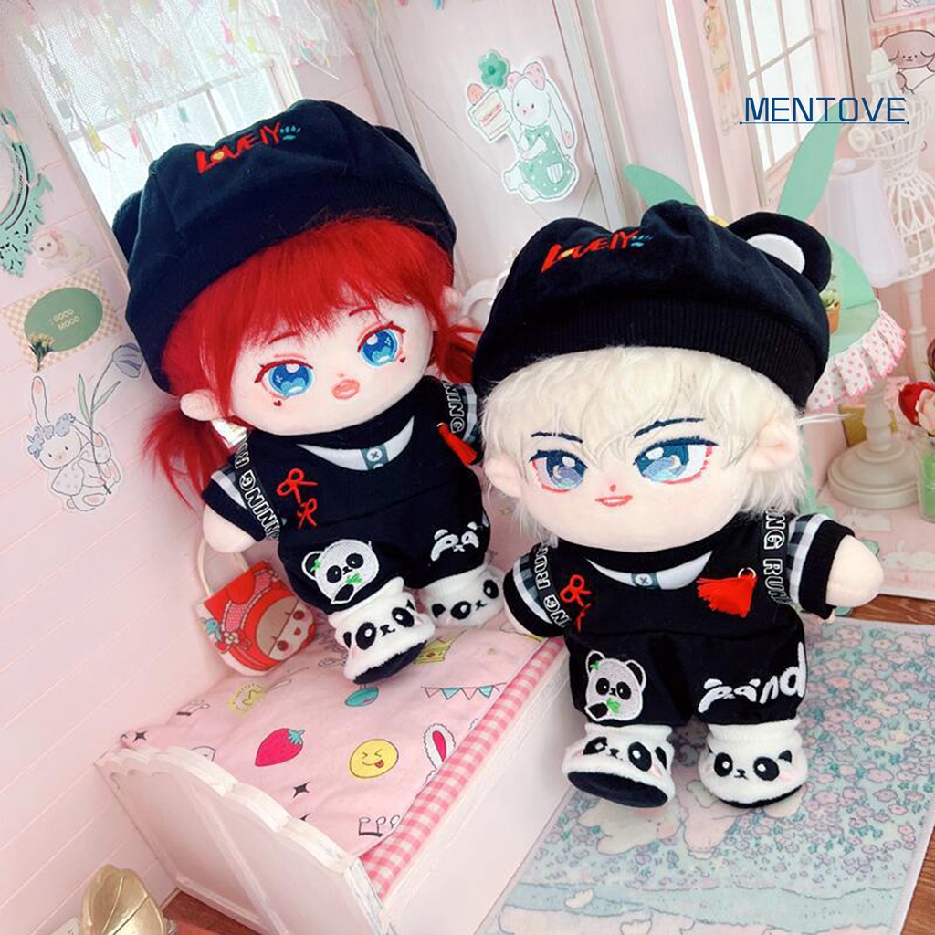 Set 5 Áo Thun Cotton 20cm + Giày + Nón Thêu Họa Tiết Gấu Trúc / Ngôi Sao Xinh Xắn Cho Búp Bê