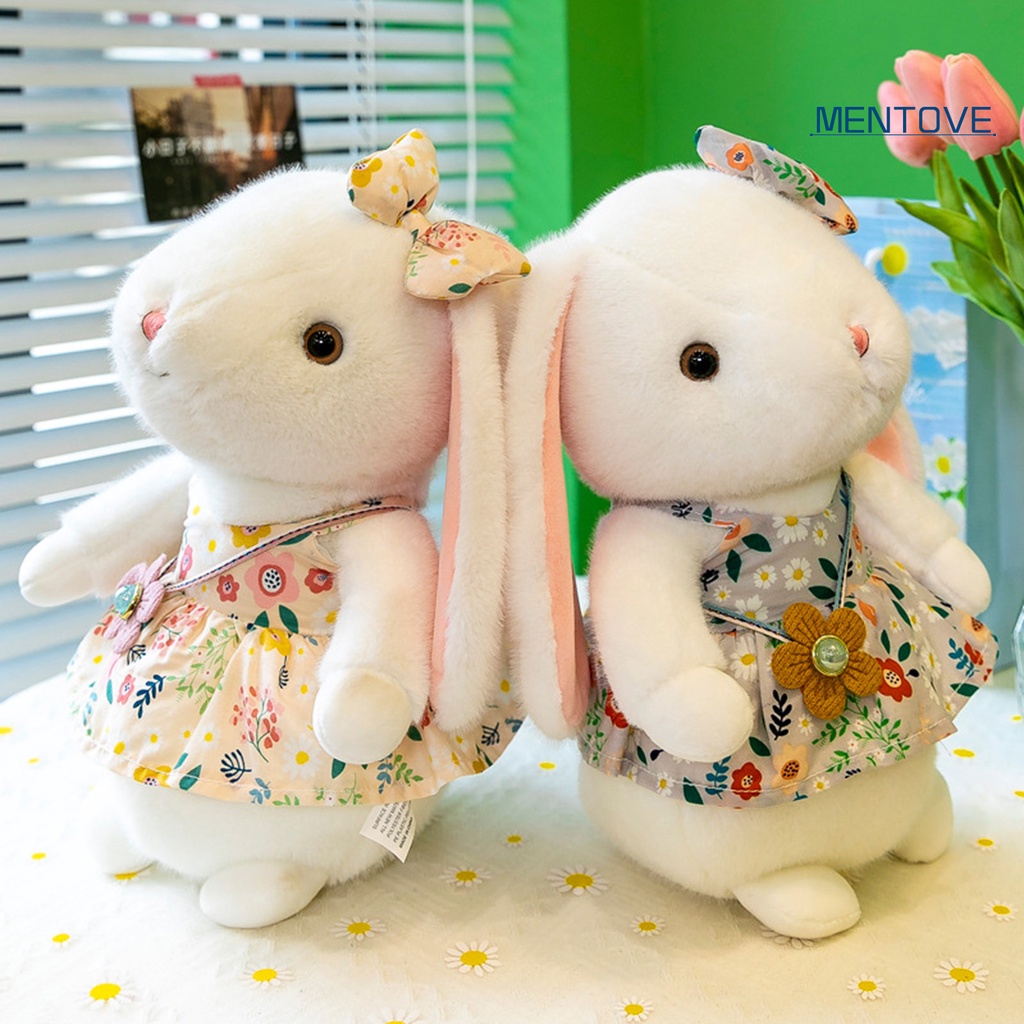 Thỏ Nhồi Bông 23 / 30 / 38cm Mặc Váy Hoa Thắt Nơ Đáng Yêu Trang Trí Nội Thất