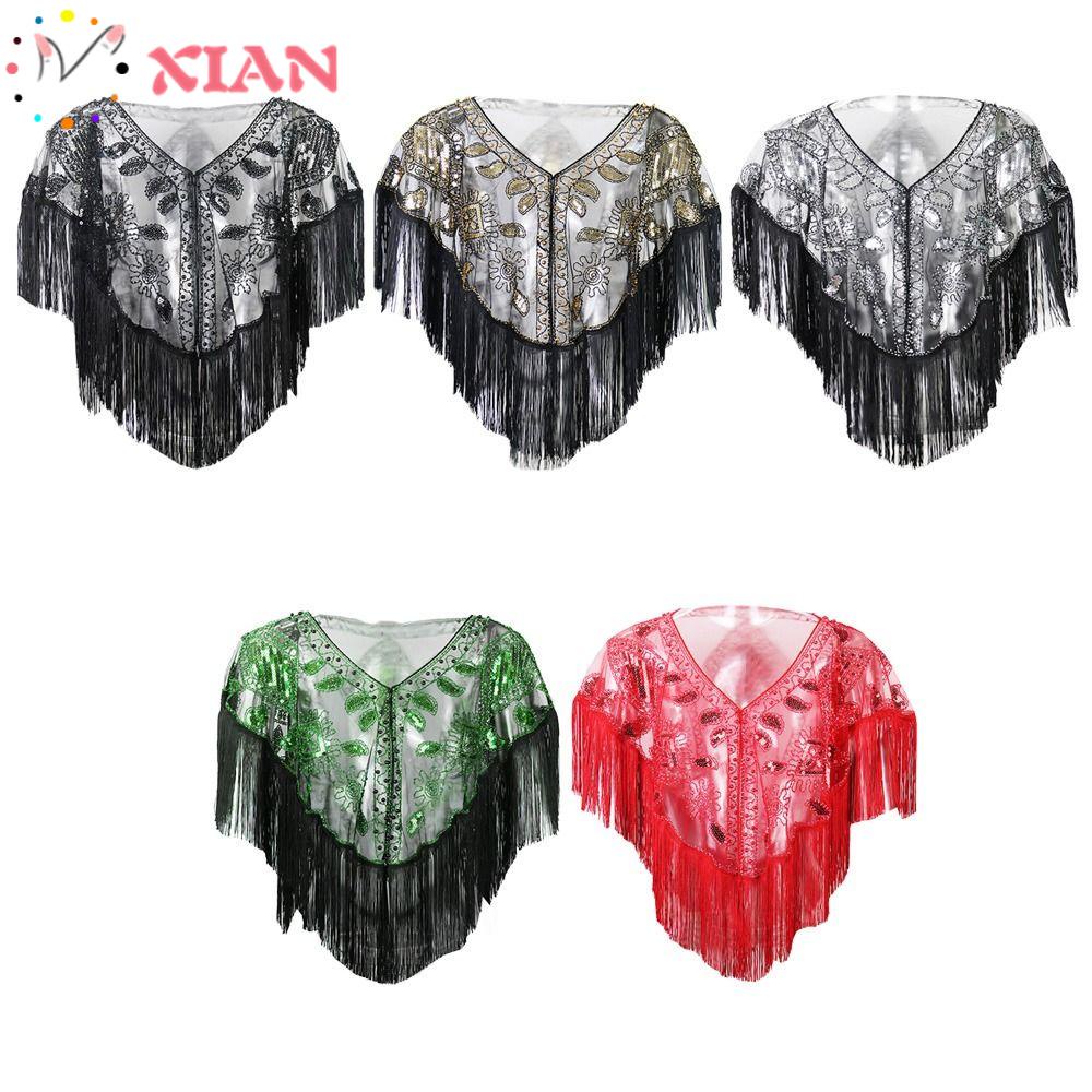 Xiantin Áo Choàng Vải Tuyn Đính Kim Sa Tua Rua Dành Cho Nữ Hóa Trang