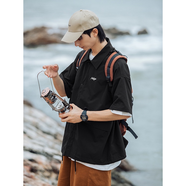 Áo Sơ Mi Tay Ngắn Dáng Rộng Thoáng Khí Phong Cách Đường Phố Thời Trang Mùa Hè Cho Nam