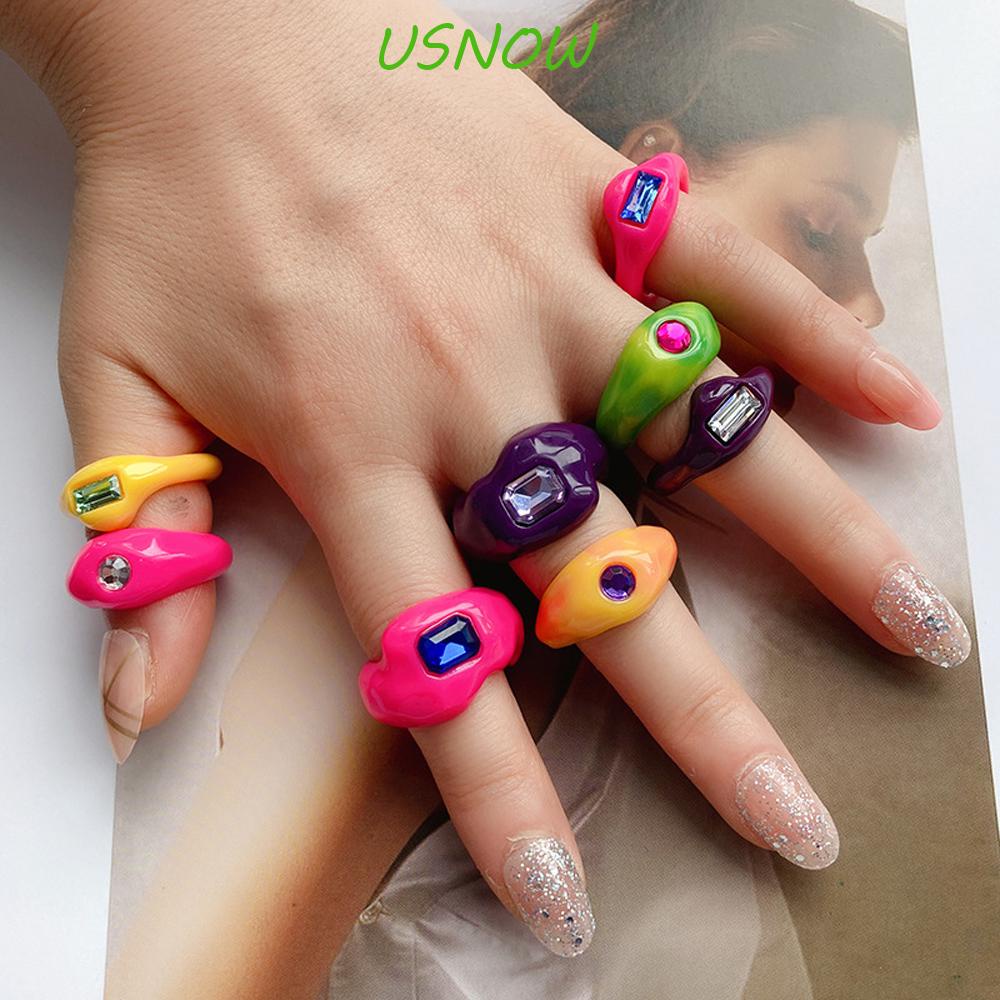 Bộ Nhẫn Resin Màu Kẹo Ngọt Phong Cách Punk Thời Trang Cho Nữ