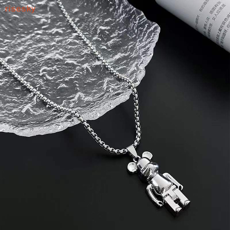 [risesky] Vòng cổ Hình Gấu Màu Xanh Dương Phong Cách Hip Hop Niche Cá Tính Cho Nam Và Nữ