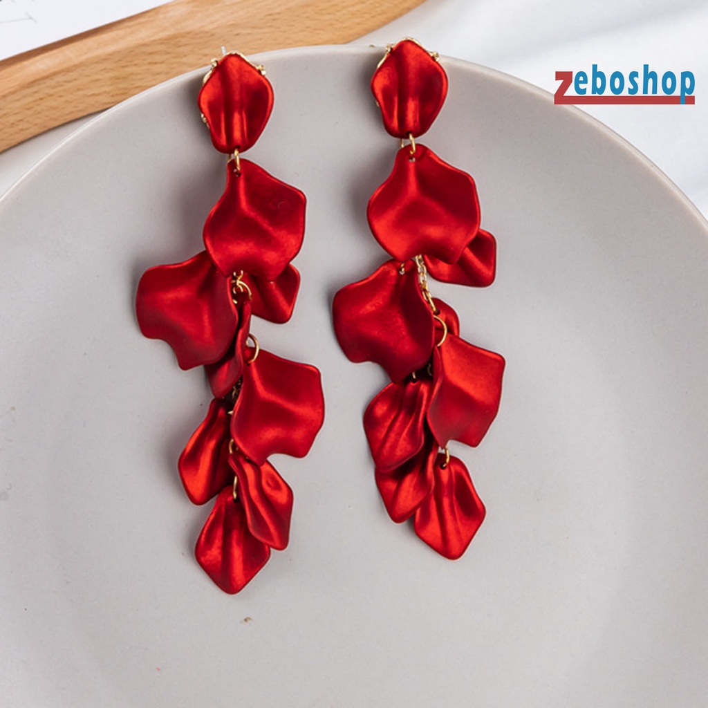 1 Cặp Bông Tai Dáng Dài Hình Hoa Hồng Phối Tua Rua Lấp Lánh Thanh Lịch Cho Nữ