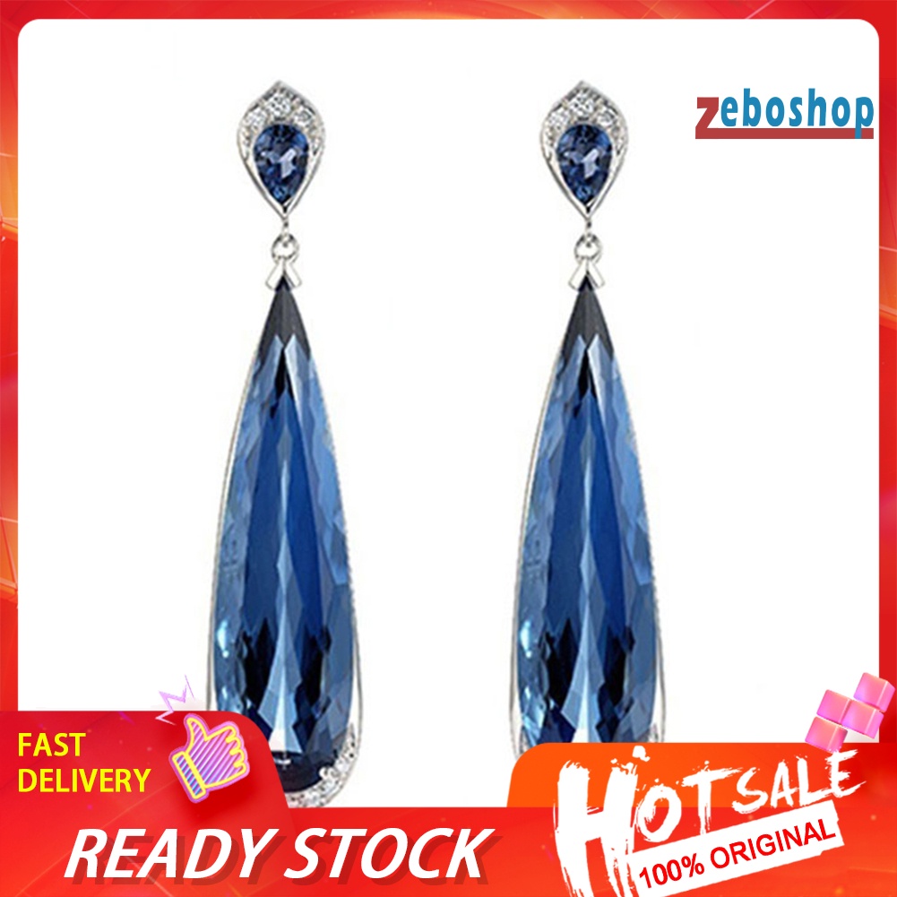 Bông Tai Hình Giọt Nước Đính Đá Sapphire Giả Thanh Lịch Cho Nữ