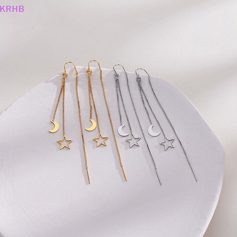 1 Cặp Khuyên Tai Dây Tua Rua Hình Trăng Sao Rỗng Cho Nữ Mới