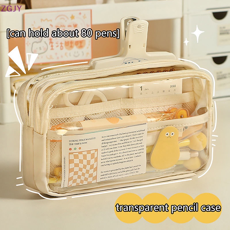 Túi Đựng Bút Trong Suốt Sức Chứa Lớn Có Khóa Kéo Tiện Dụng Cho Học Sinh Mới