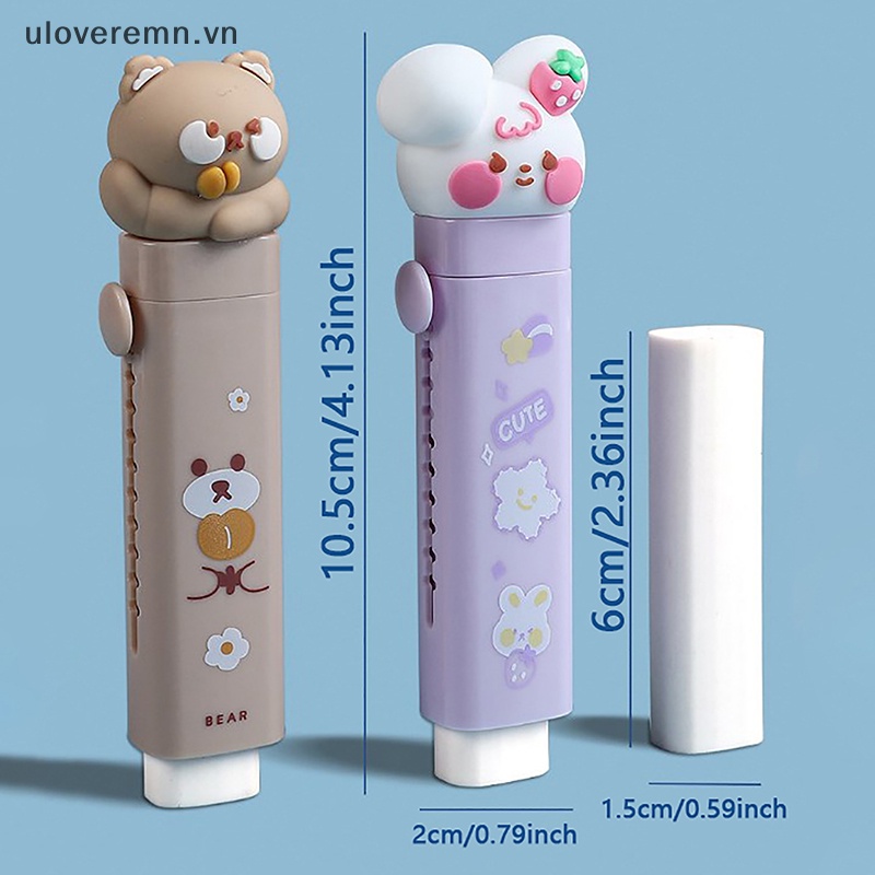 1 Bộ Gôm Tẩy Bút Chì Thiết Kế Dạng Đẩy Họa Tiết Hoạt Hình Dễ Thương Kèm Lõi Cao Su Thay Thế Tiện Dụng Cho Học Sinh / Văn Phòng