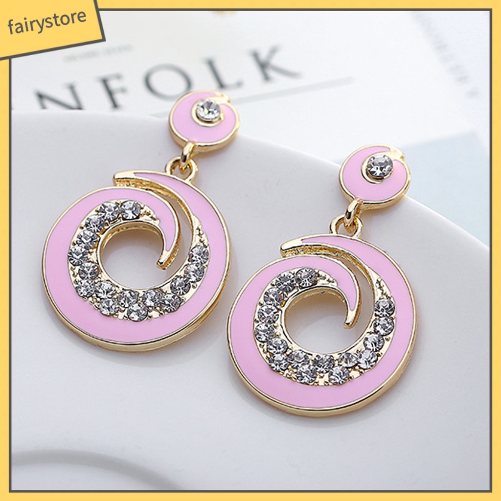 1 Đôi Bông Tai Tròn Đính Đá Màu Sắc Tương Phản Bằng Thép Không Gỉ Dành Cho Nữ