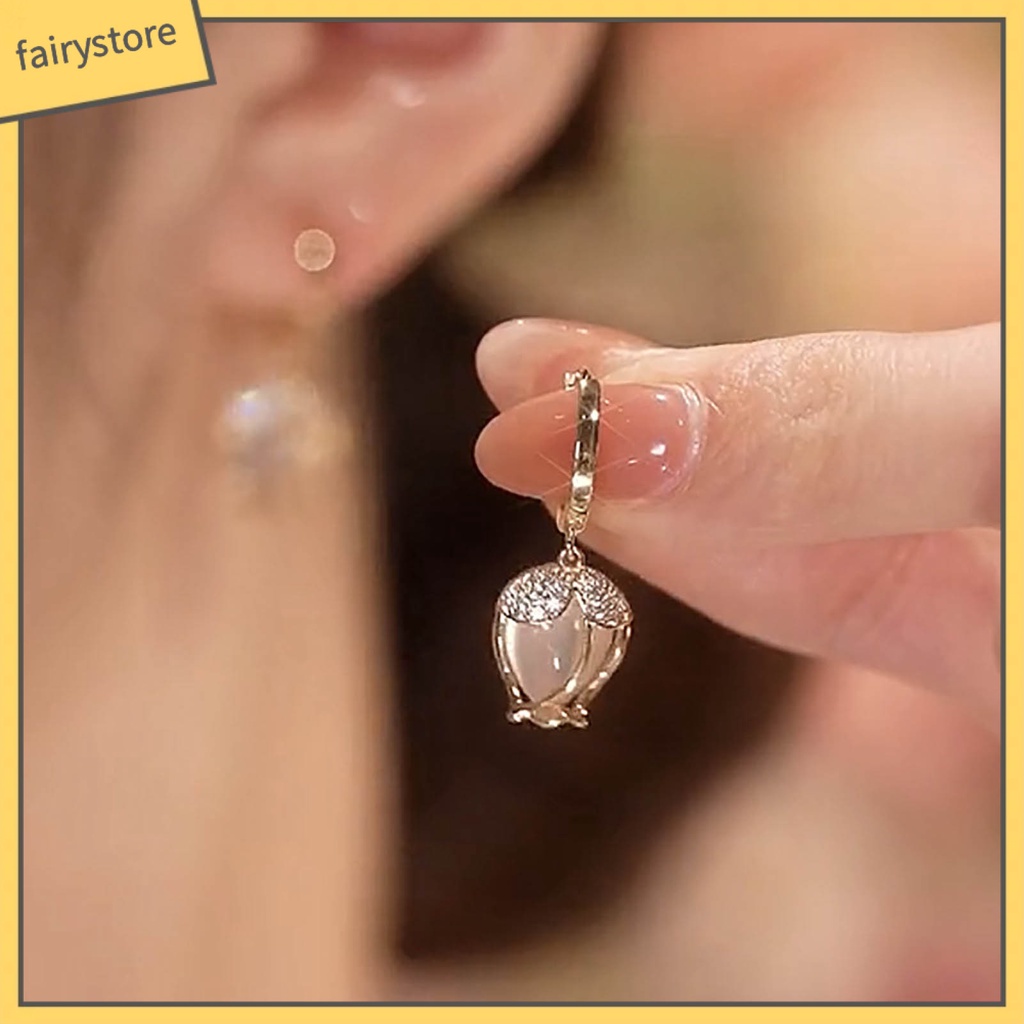 1 Đôi Bông Tai Hình Học Đính Đá Opal Cao Cấp Sang Trọng