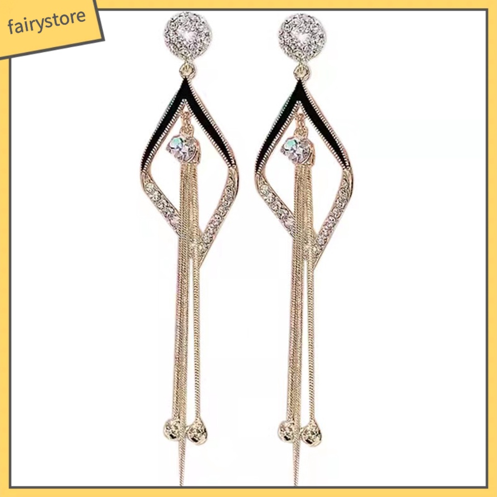 1 Đôi Bông Tai Dáng Dài Đính Đá Phối Tua Rua Thời Trang Cho Nữ