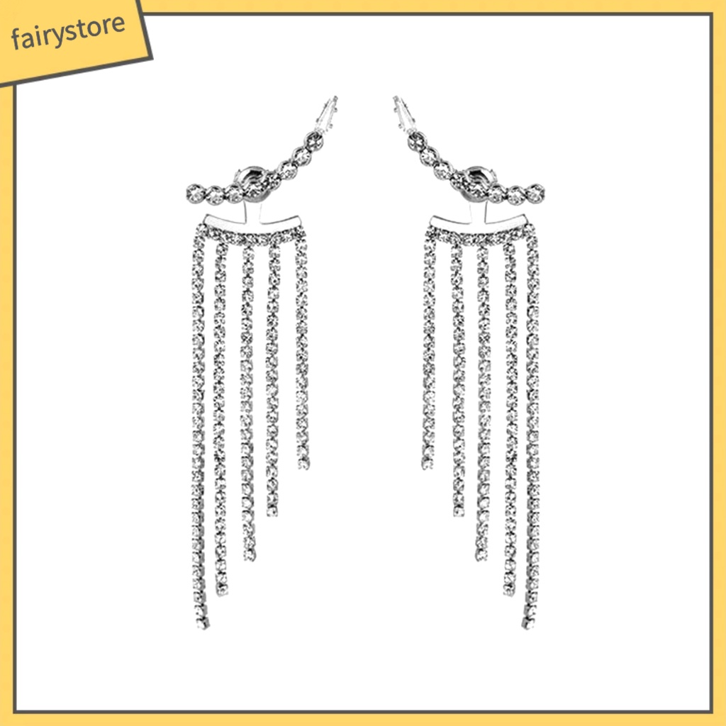 1 Cặp Bông Tai Tua Rua Đính Đá Màu Bạc Phong Cách Bohemian Thời Trang Cho Nữ