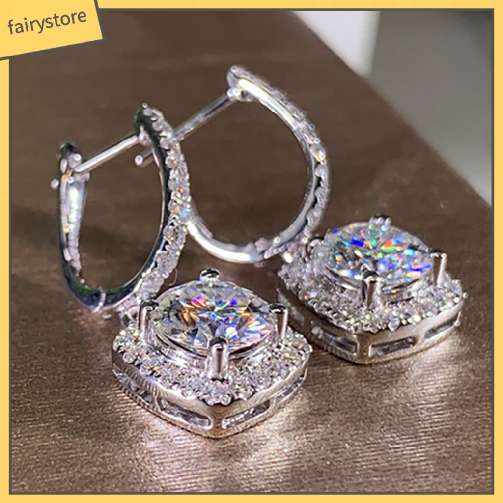 1 Đôi Bông Tai Hình Vuông Đính Đá Zircon Lấp Lánh Phong Cách Hàn Quốc